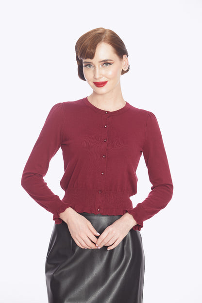 Sofia Frill Hem Cardigan Burgundy