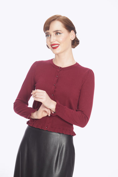 Sofia Frill Hem Cardigan Burgundy