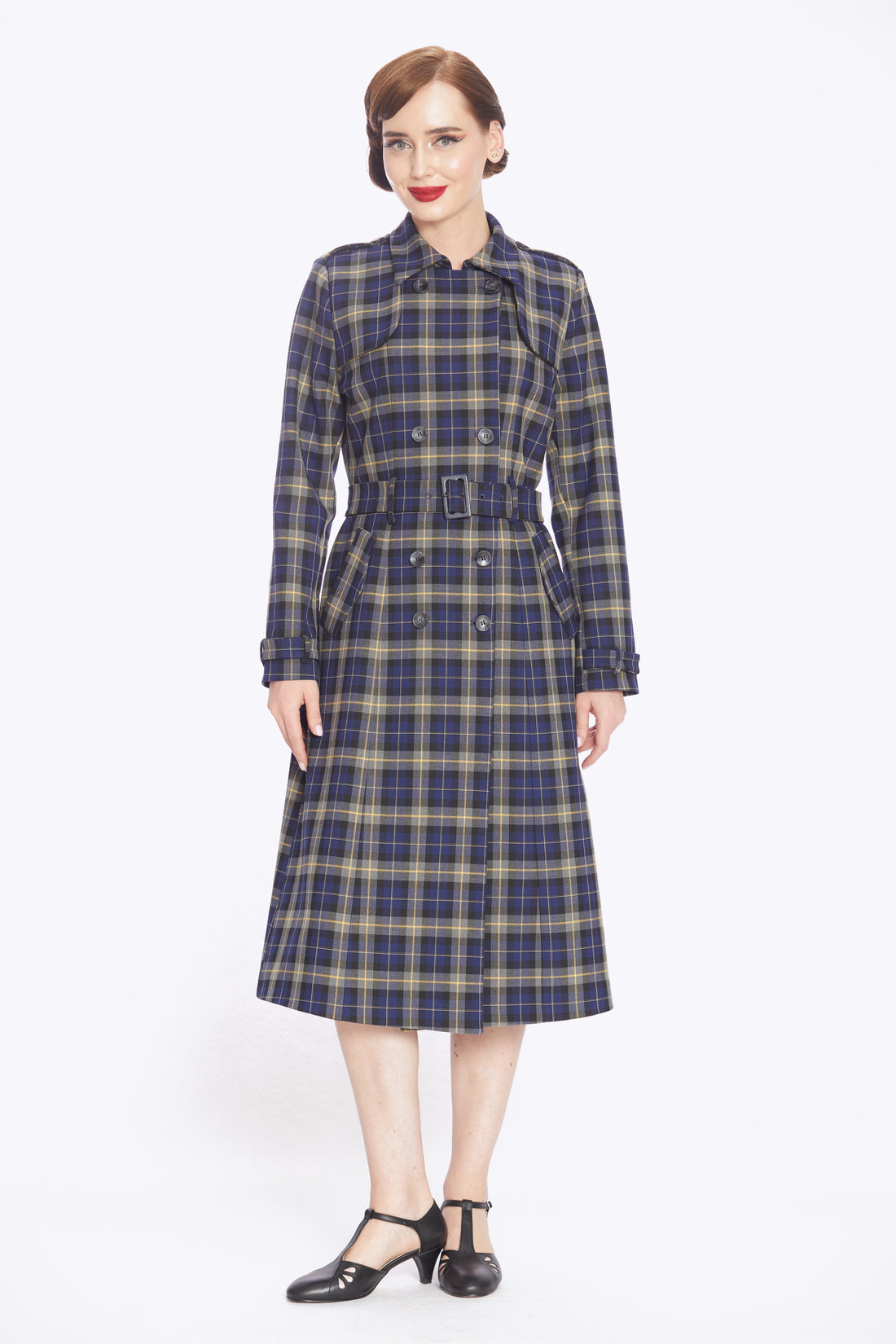 Kathie 40s Checks Trench Coat