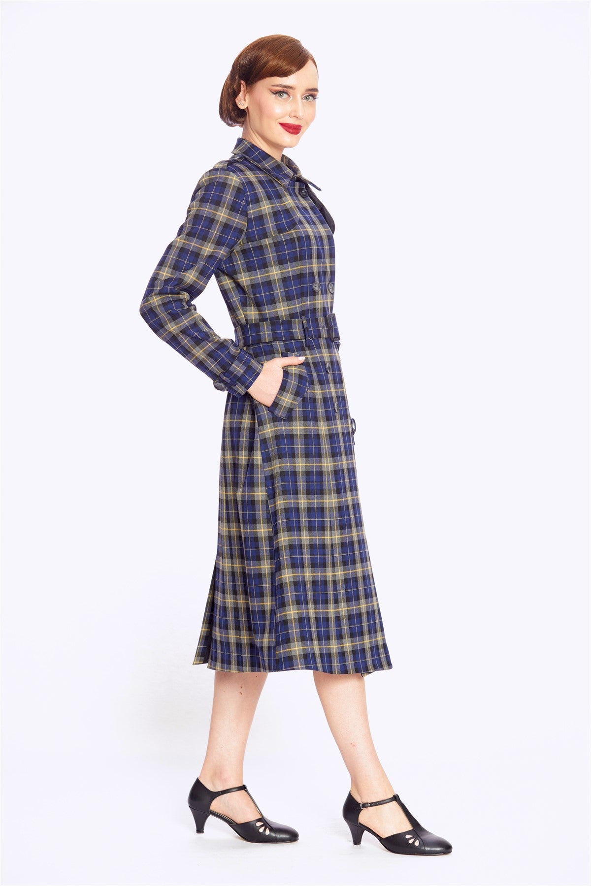 Kathie 40s Checks Trench Coat