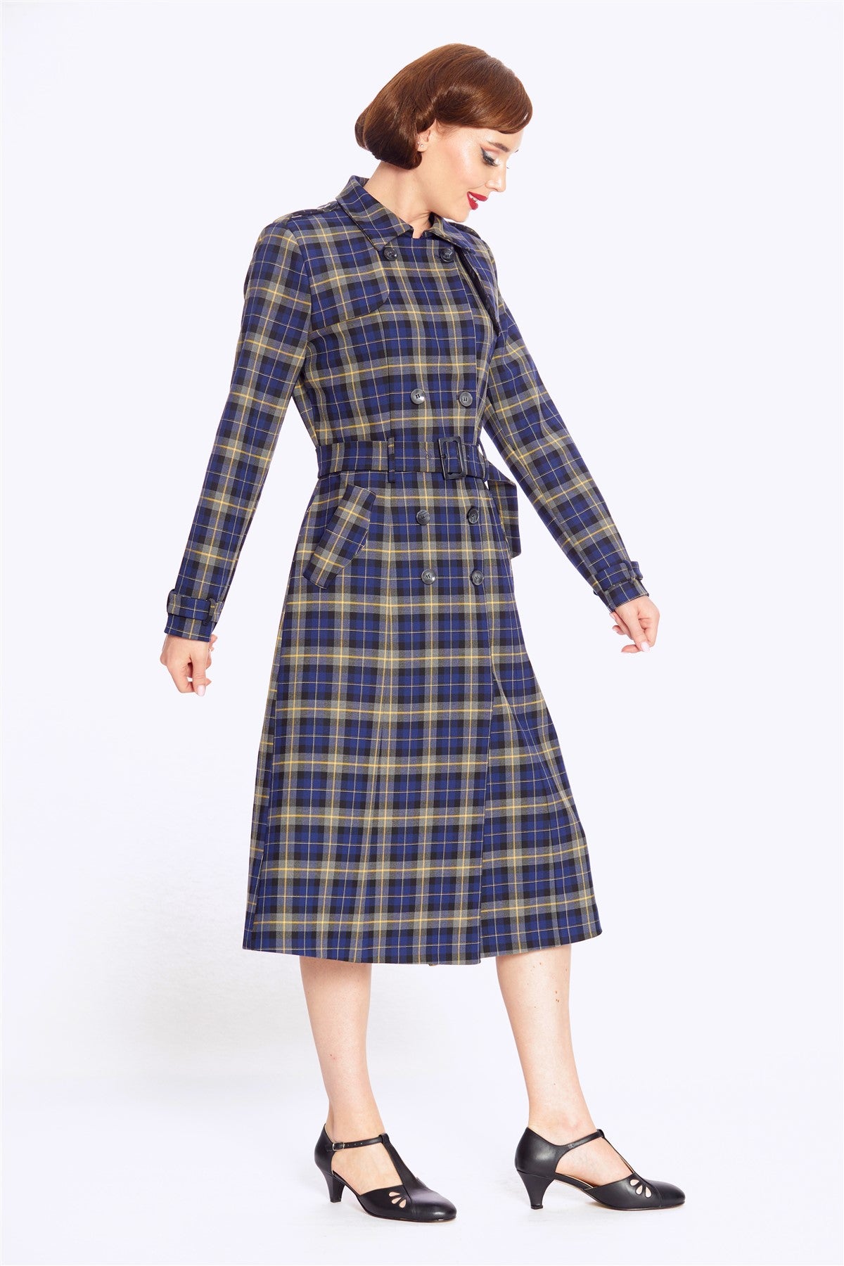 Kathie 40s Checks Trench Coat