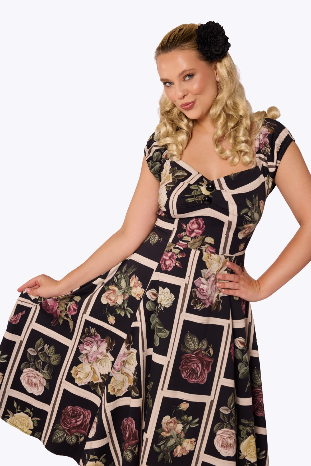 Dolores Framed Roses Doll Black Dress