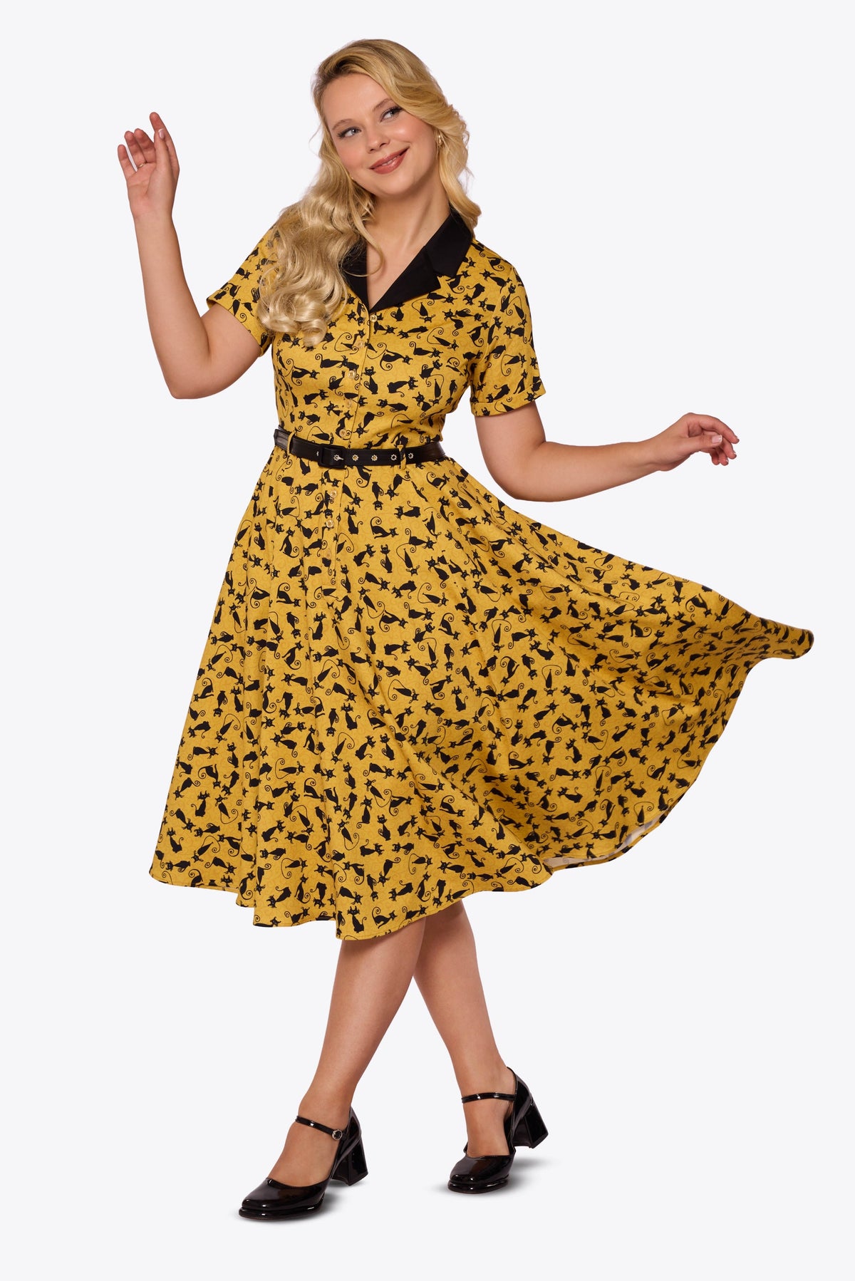 Caterina Black Cat Swing Dress
