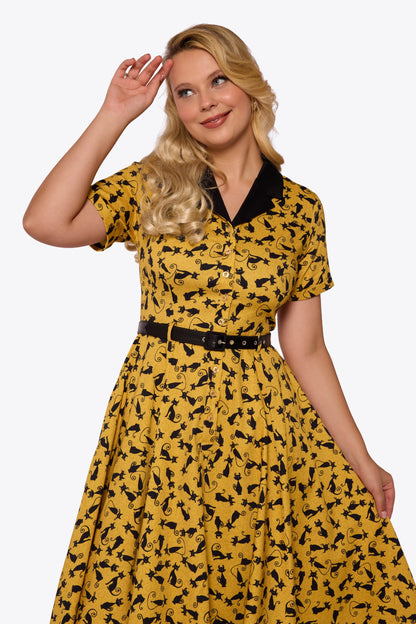 Caterina Black Cat Swing Dress