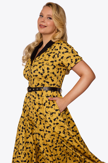 Caterina Black Cat Swing Dress