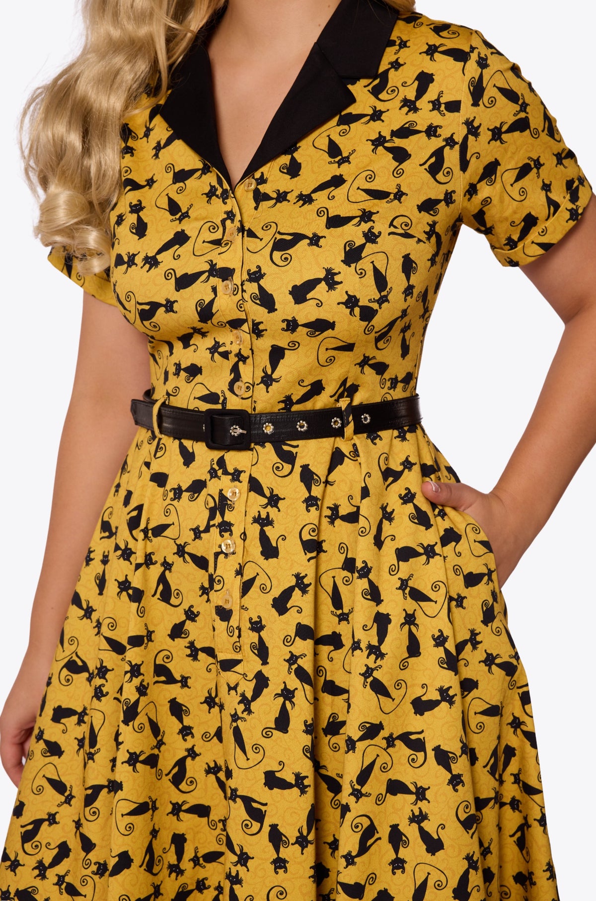Caterina Black Cat Swing Dress