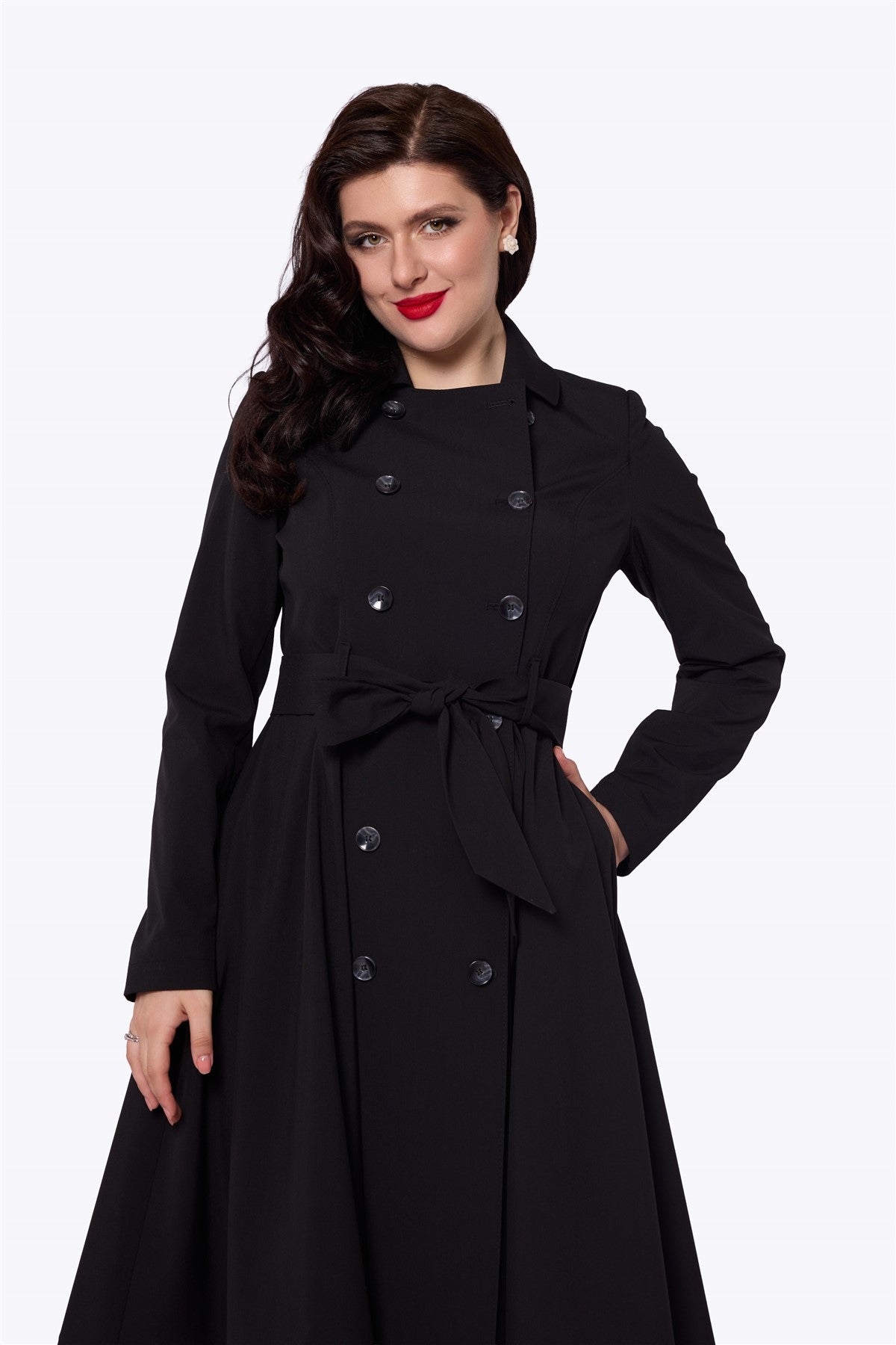 Korrina Black Swing Trench Coat