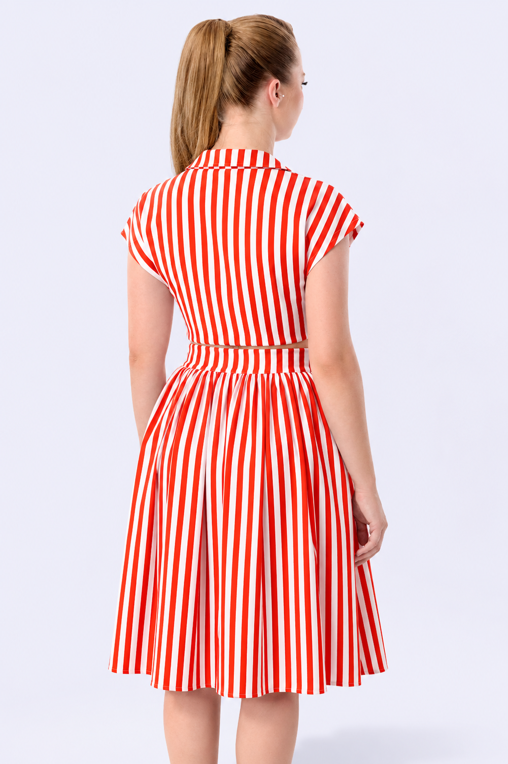 Marinna Red Stripe Swing Skirt