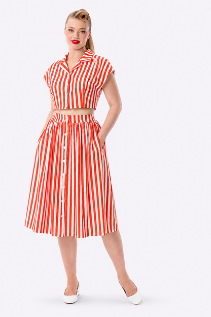 Marinna Red Stripe Swing Skirt