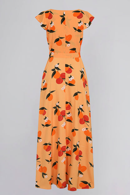 Thelma Mid-Century Apricot Maxi Dress