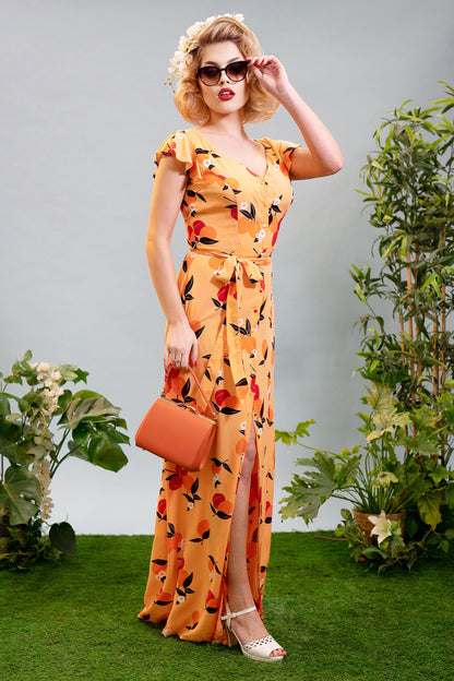 Thelma Mid-Century Apricot Maxi Dress
