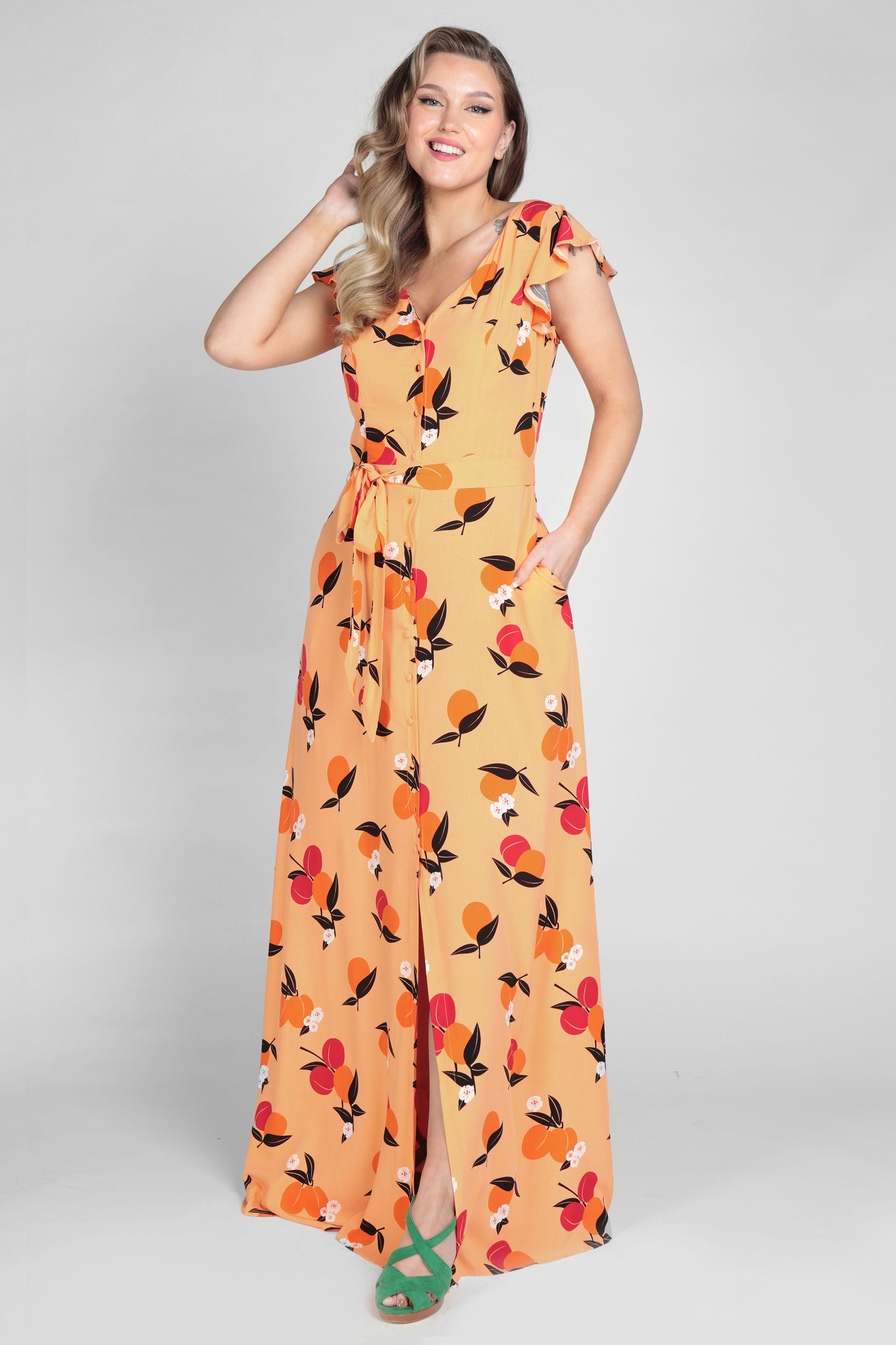 Thelma Mid-Century Apricot Maxi Dress