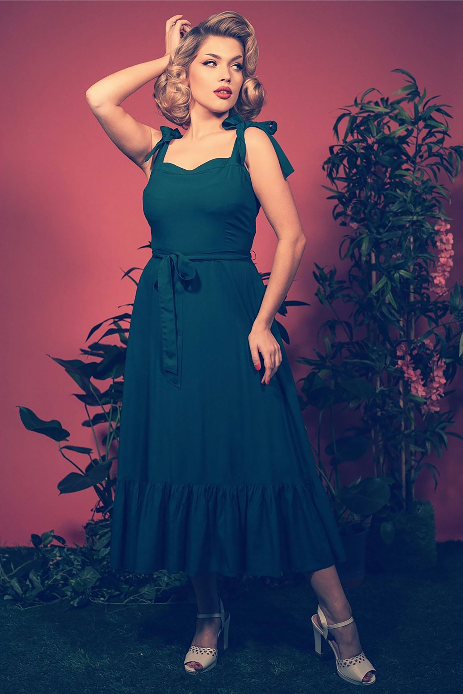Katrina Emerald Plain Midi Dress | Collectif Vintage Katrina Emerald Plain Midi Dress | Collectif Vintage