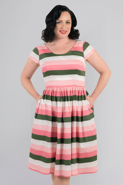 green emerald velvet dress Feeling Your Best Pink/Green Striped Dress, Medium - The Mint Julep Boutique