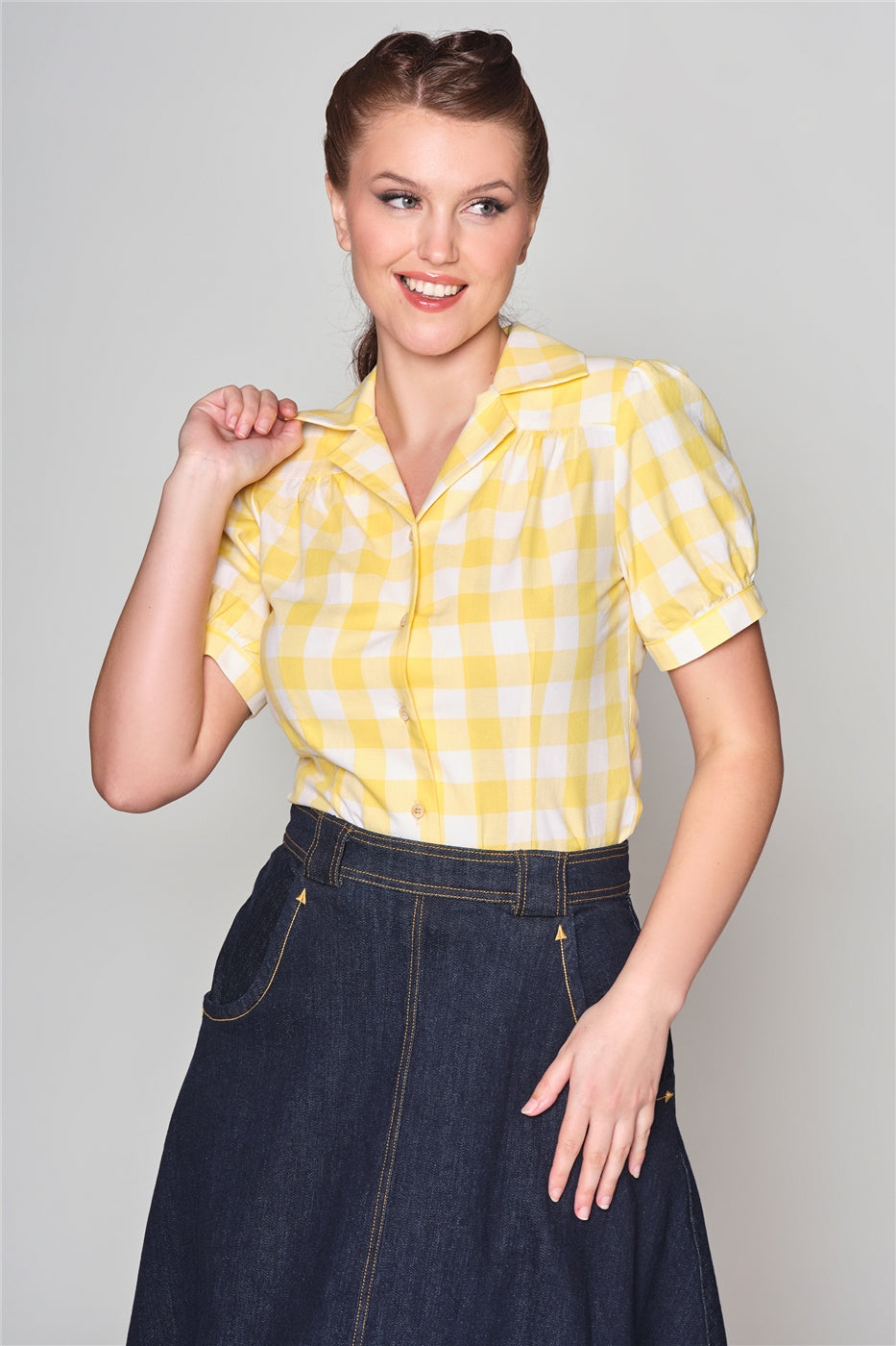 Luana Yellow Gingham Blouse Collectif Vintage - Main Image