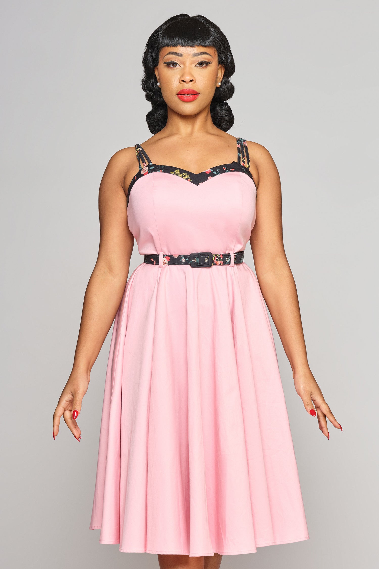 COLLECTIF Vintage Inspired Pink Swing Dress, Uk16, Floral Trim, Adjustable Straps, Side Pockets COLLECTIF Vintage Inspired Pink Swing Dress, Uk16, Floral Trim, Adjustable Straps, Side Pockets