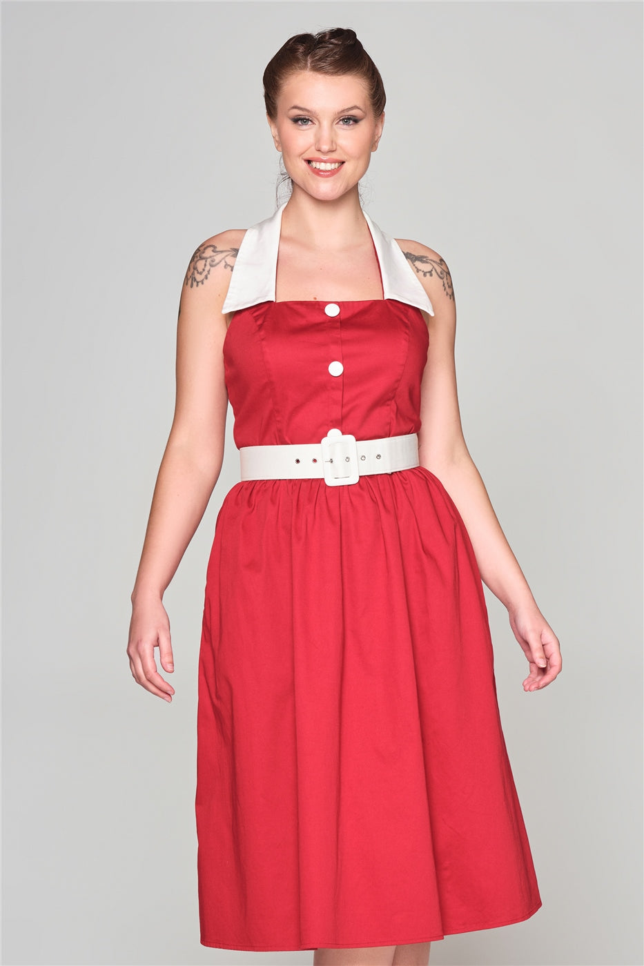 red swing dress uk Check Print Pocket Detail Swing Dress in Red