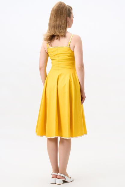 Morgana White Trim Yellow Swing Dress