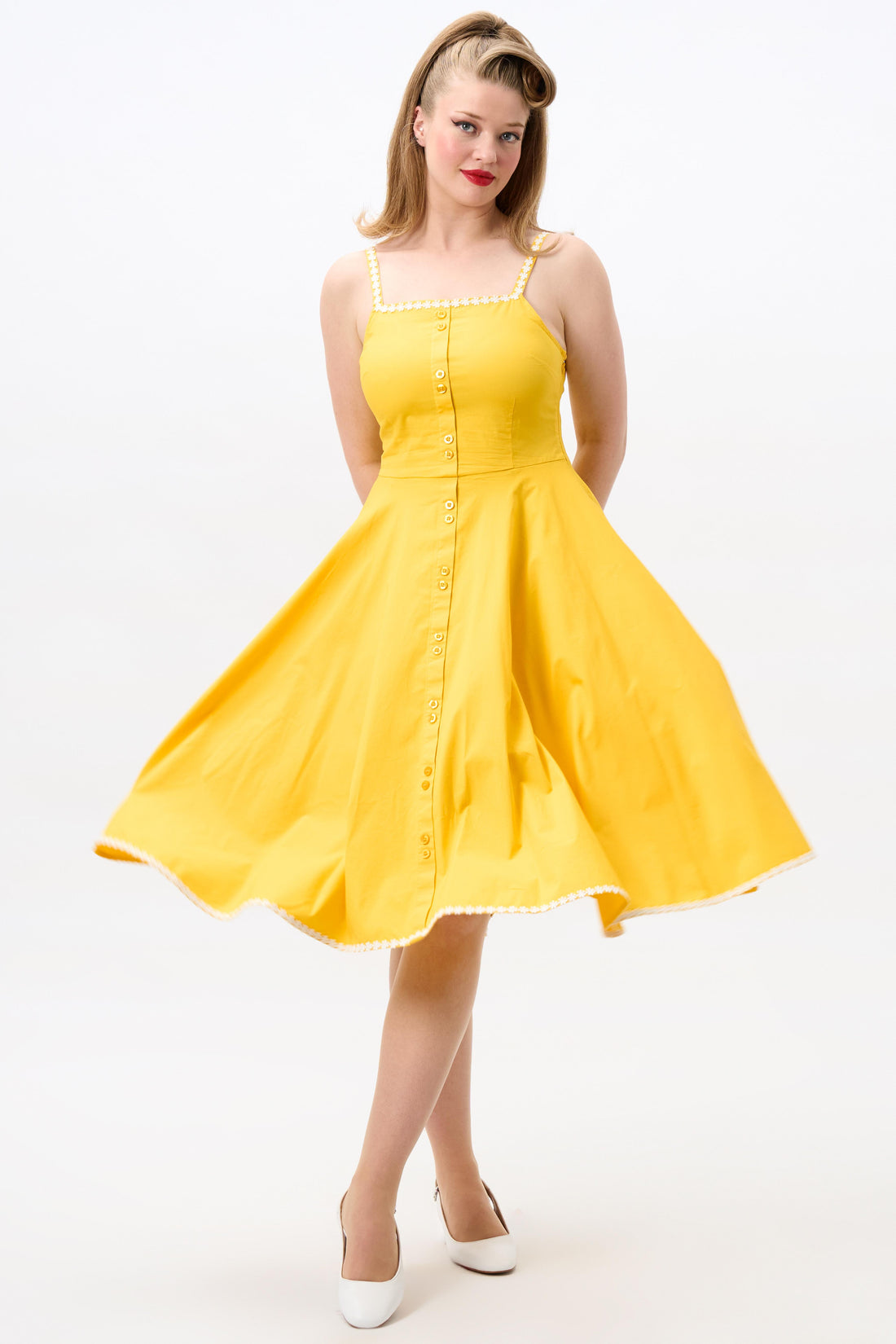 Morgana White Trim Yellow Swing Dress
