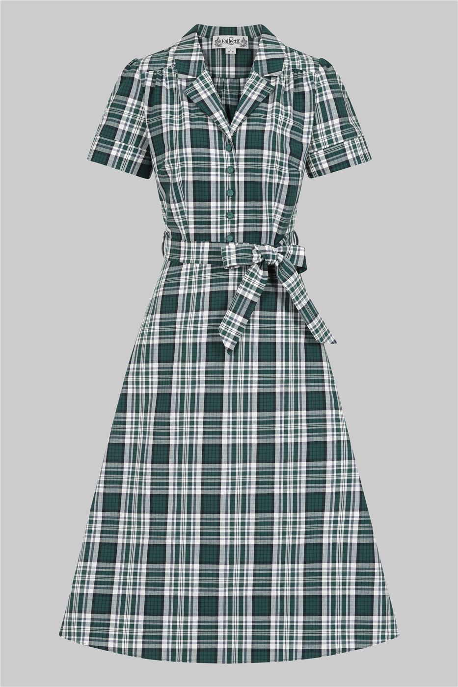 Collectif Vintage Inspired Emerald Check Flared Dress for Women, UK18, Green Collectif Vintage Inspired Emerald Check Flared Dress for Women, UK18, Green