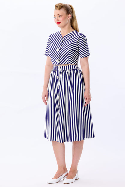 Marianna Navy Stripe Swing Skirt