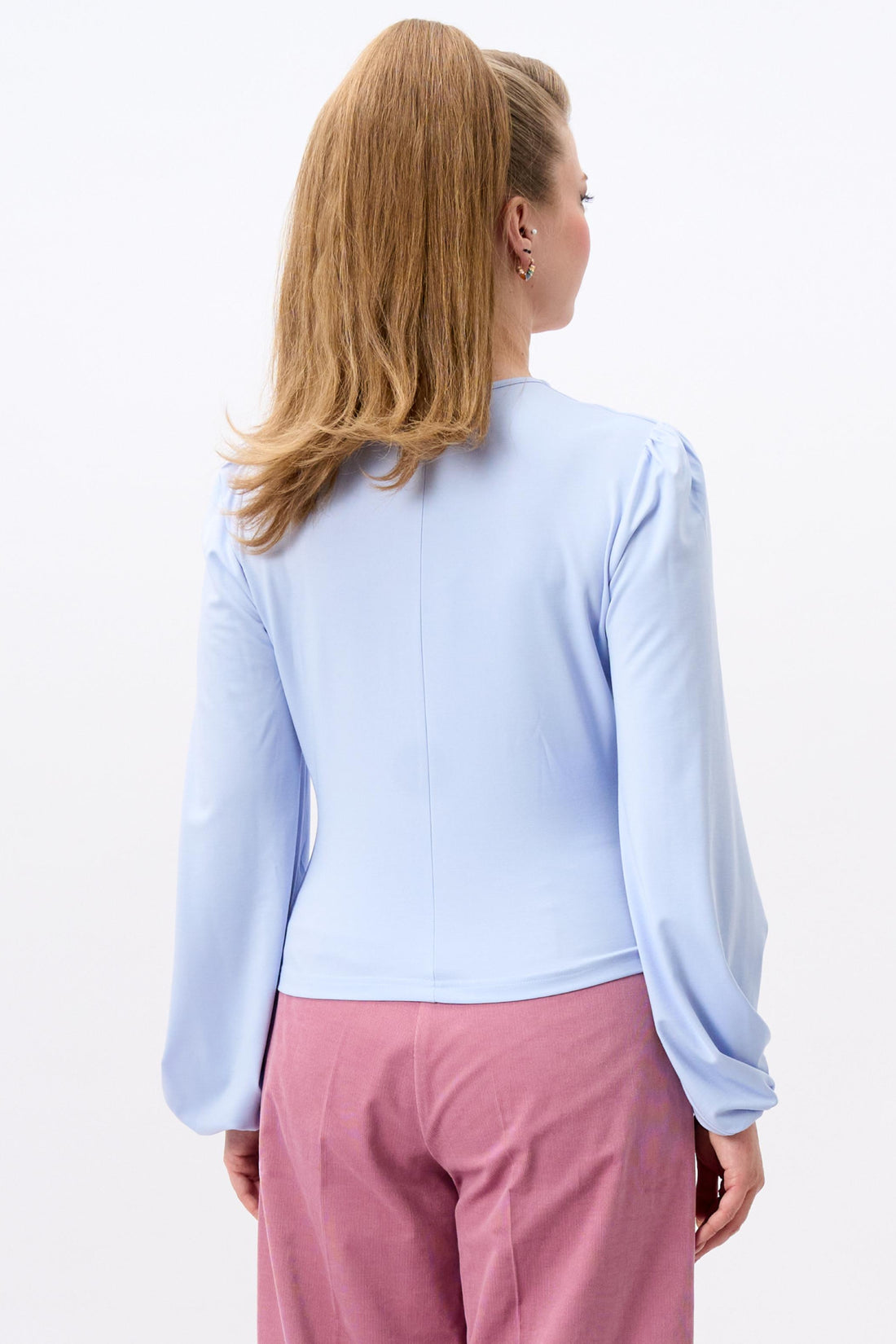 Leslie Blue Balloon Sleeve Jersey Top