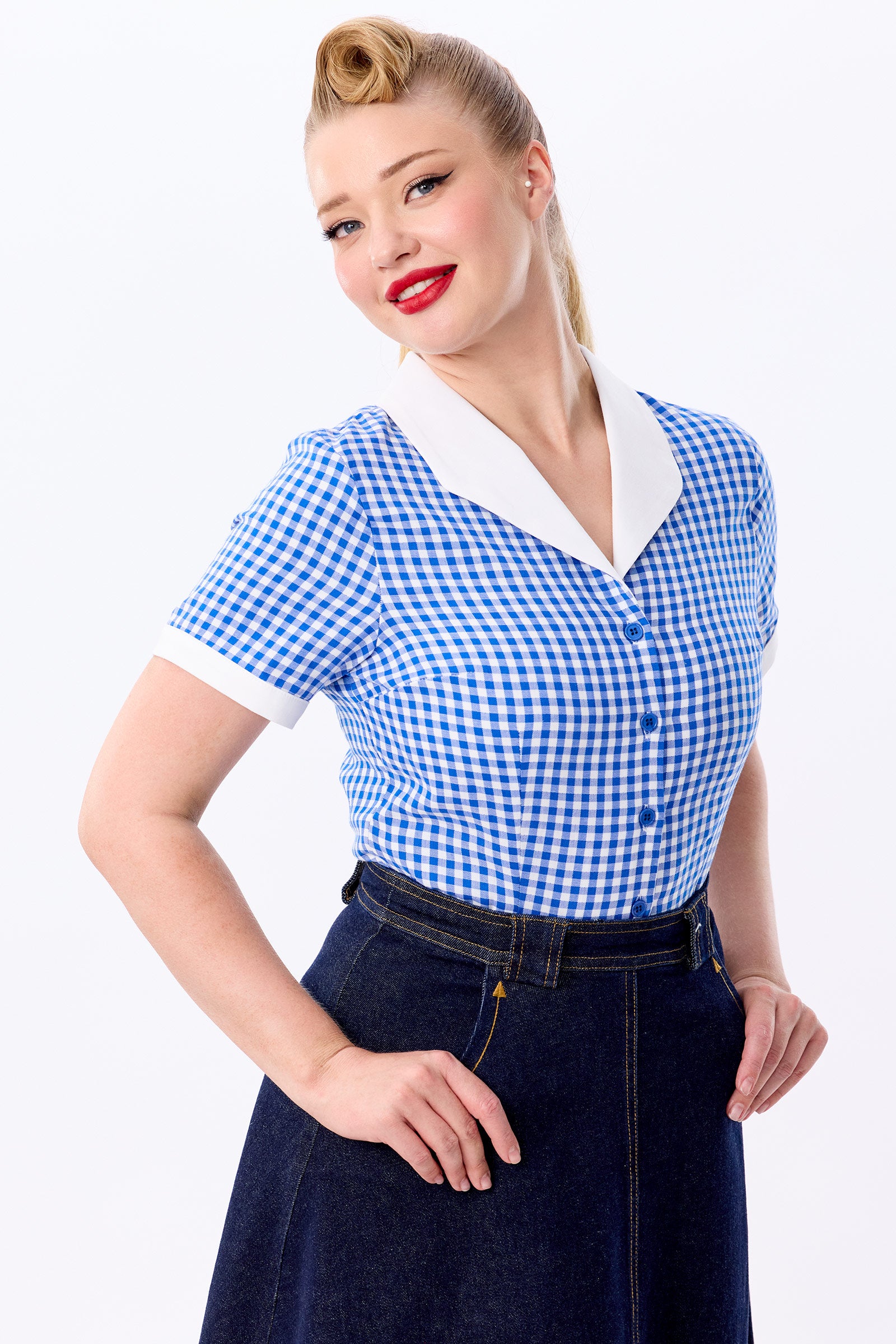 Taylor Gingham Blue Blouse