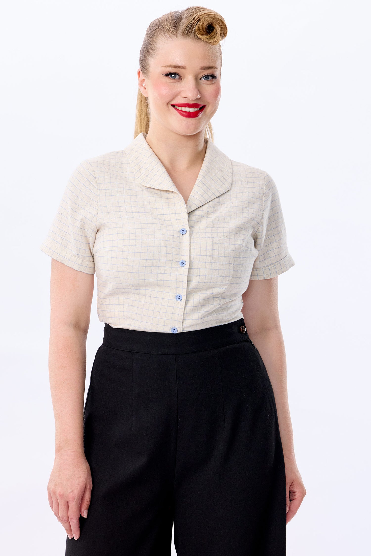 Taylor Grid Check Blouse Ocean