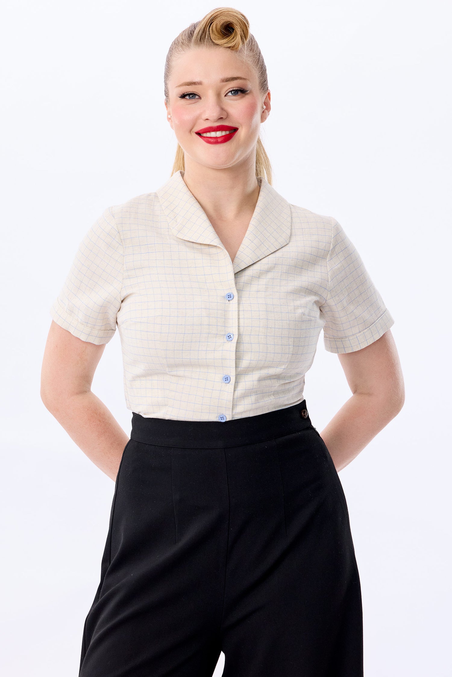 Taylor Grid Check Blouse Ocean