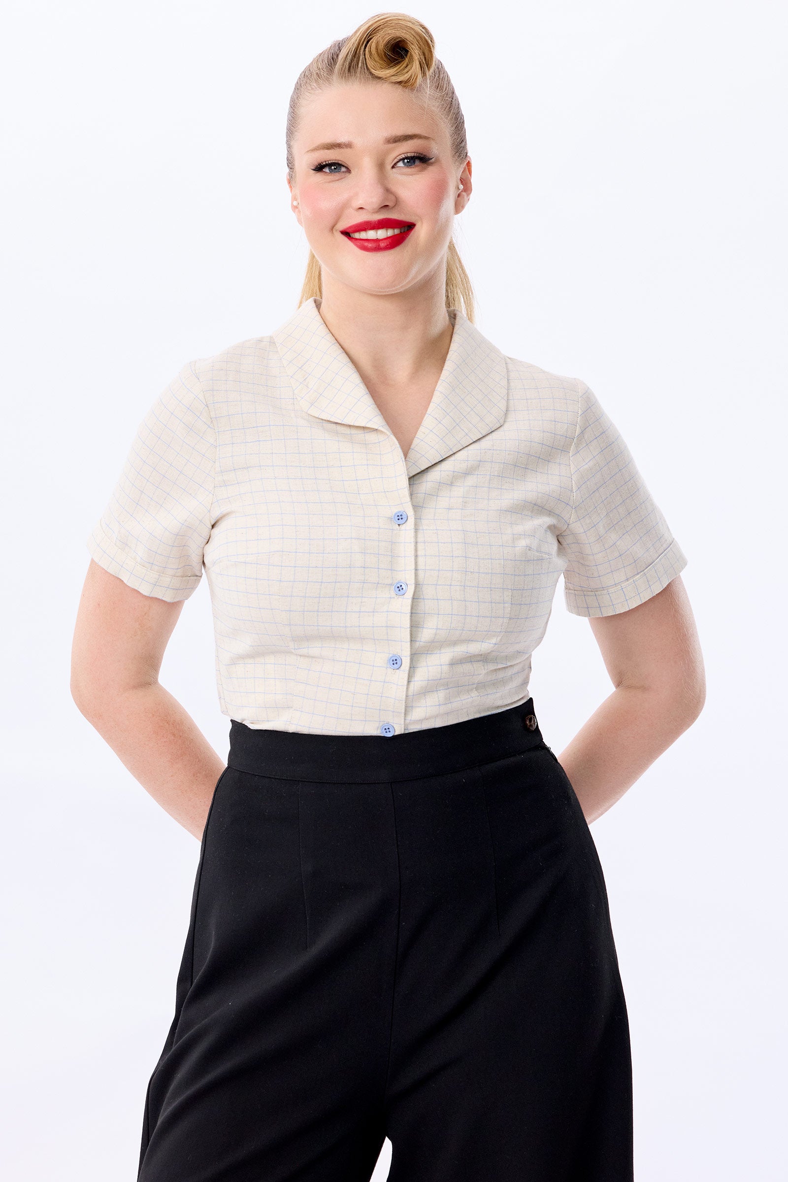 Taylor Grid Check Blouse Ocean