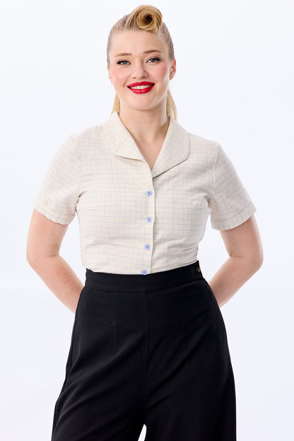 Taylor Grid Check Blouse Ocean