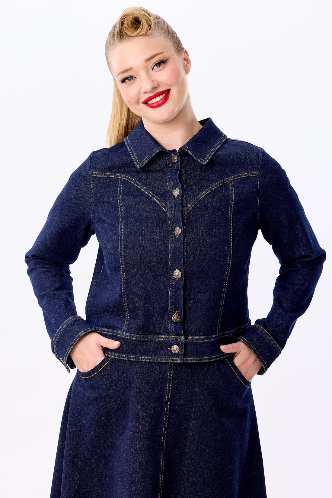 collectif denim dress Collectif Caterina Denim Swing Dress, Navy, UK14, Female