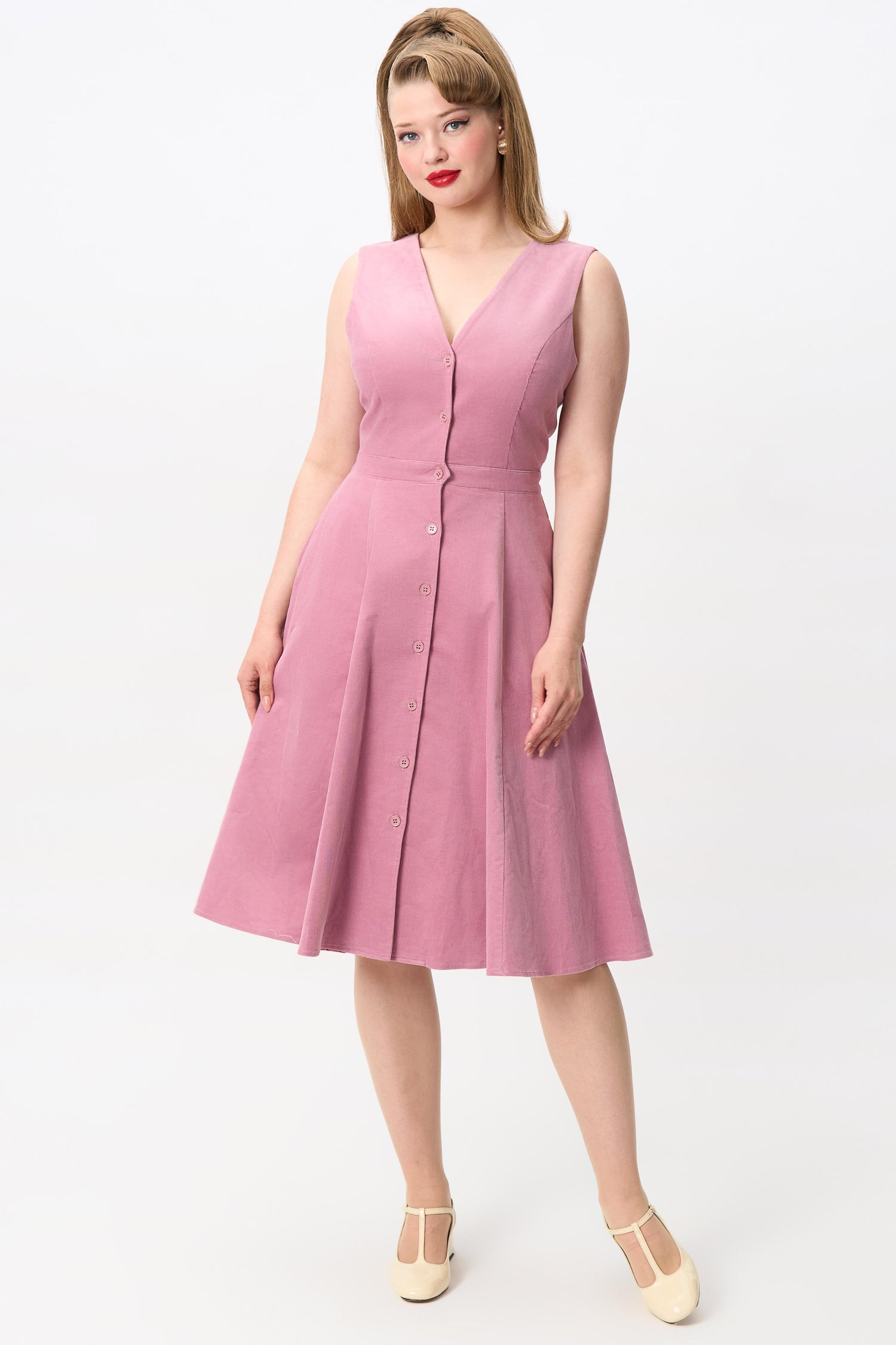 Collectif Female Vintage 1940s Inspired Pink Corduroy Pinafore Dress, UK8 Collectif Female Vintage 1940s Inspired Pink Corduroy Pinafore Dress, UK8