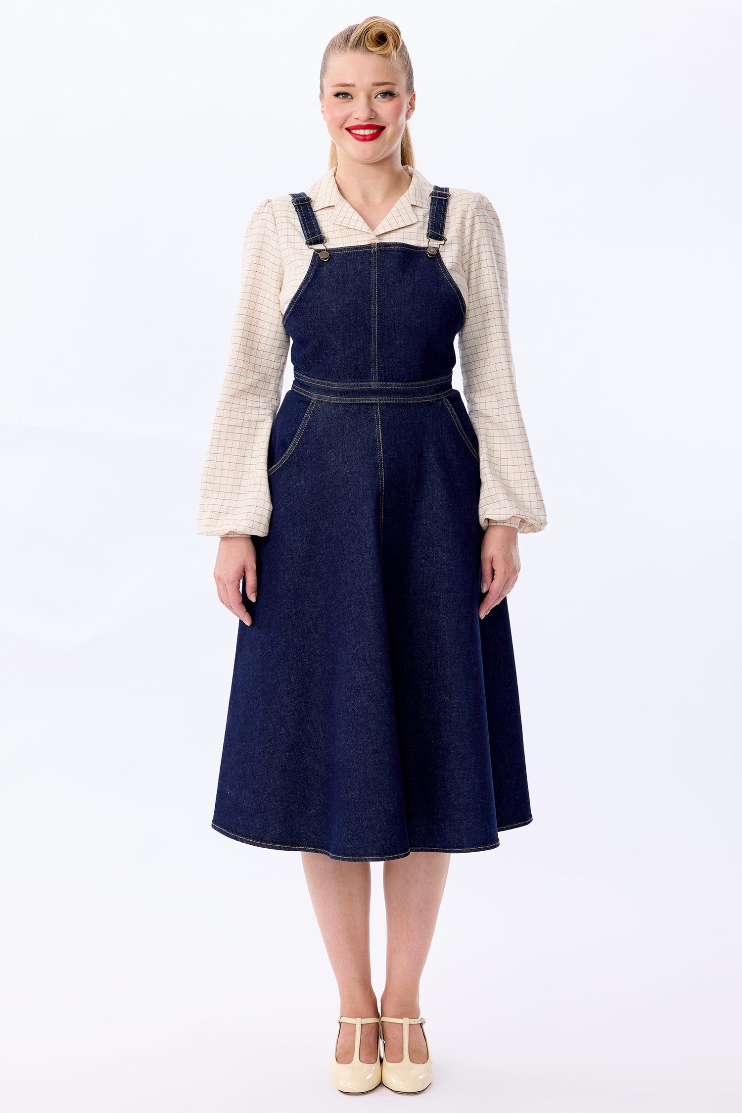 Gina Denim Pinafore Flared Dress