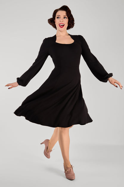 Leslie Black Balloon Sleeve Jersey Dress