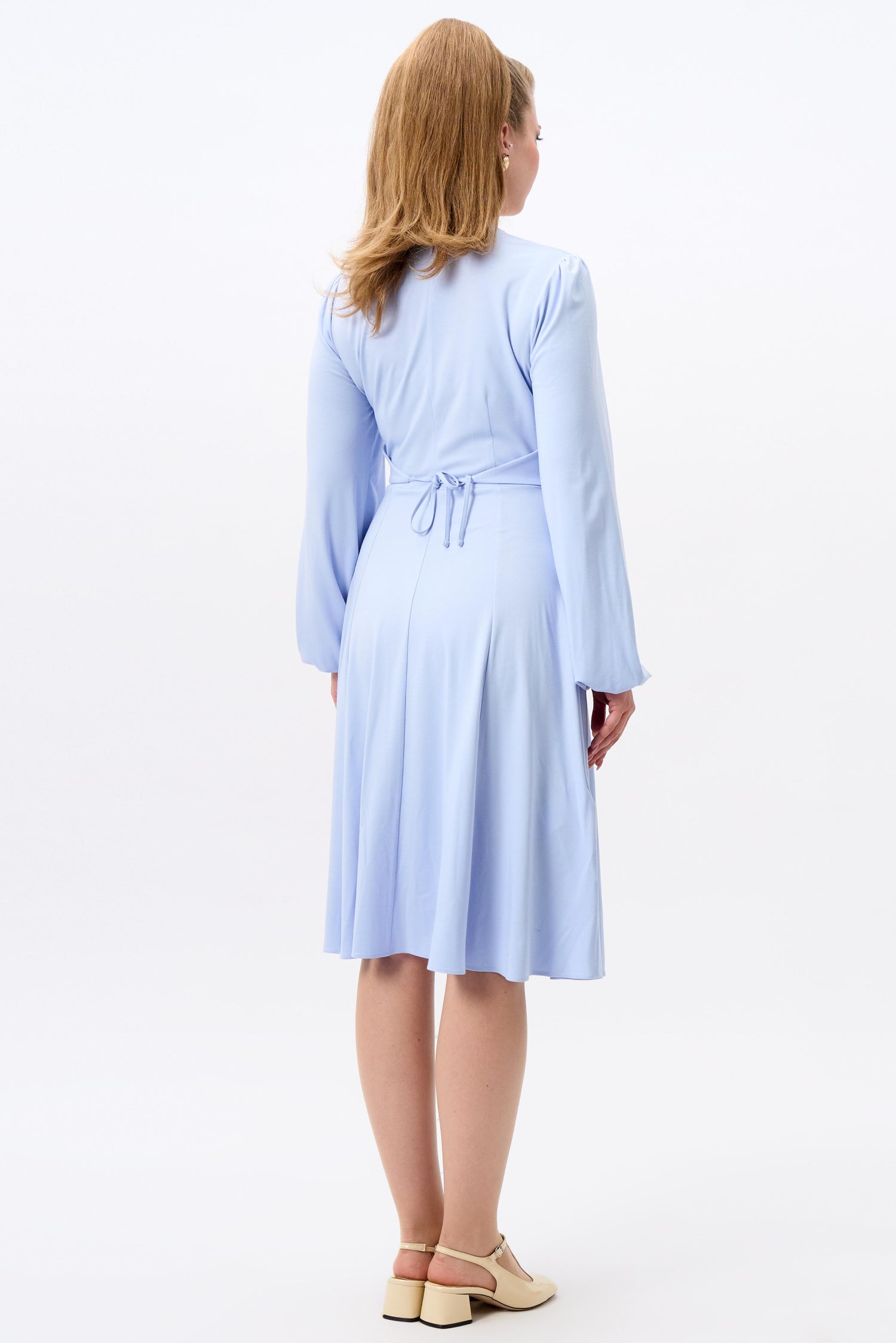 Leslie Blue Balloon Sleeve Jersey Dress Leslie Blue Balloon Sleeve Jersey Dress