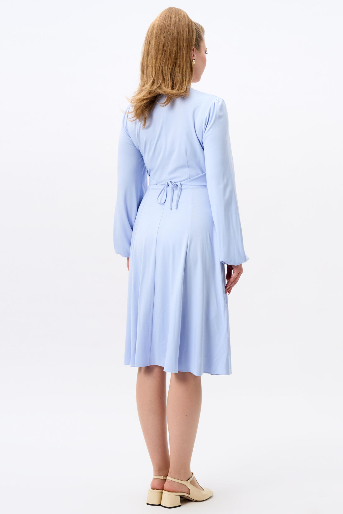 Leslie Blue Balloon Sleeve Jersey Dress