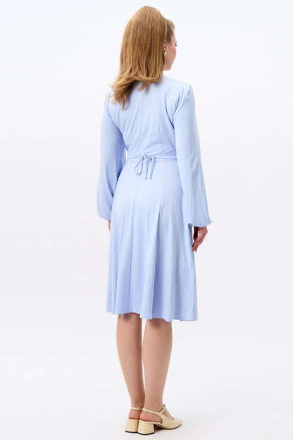 Leslie Blue Balloon Sleeve Jersey Dress
