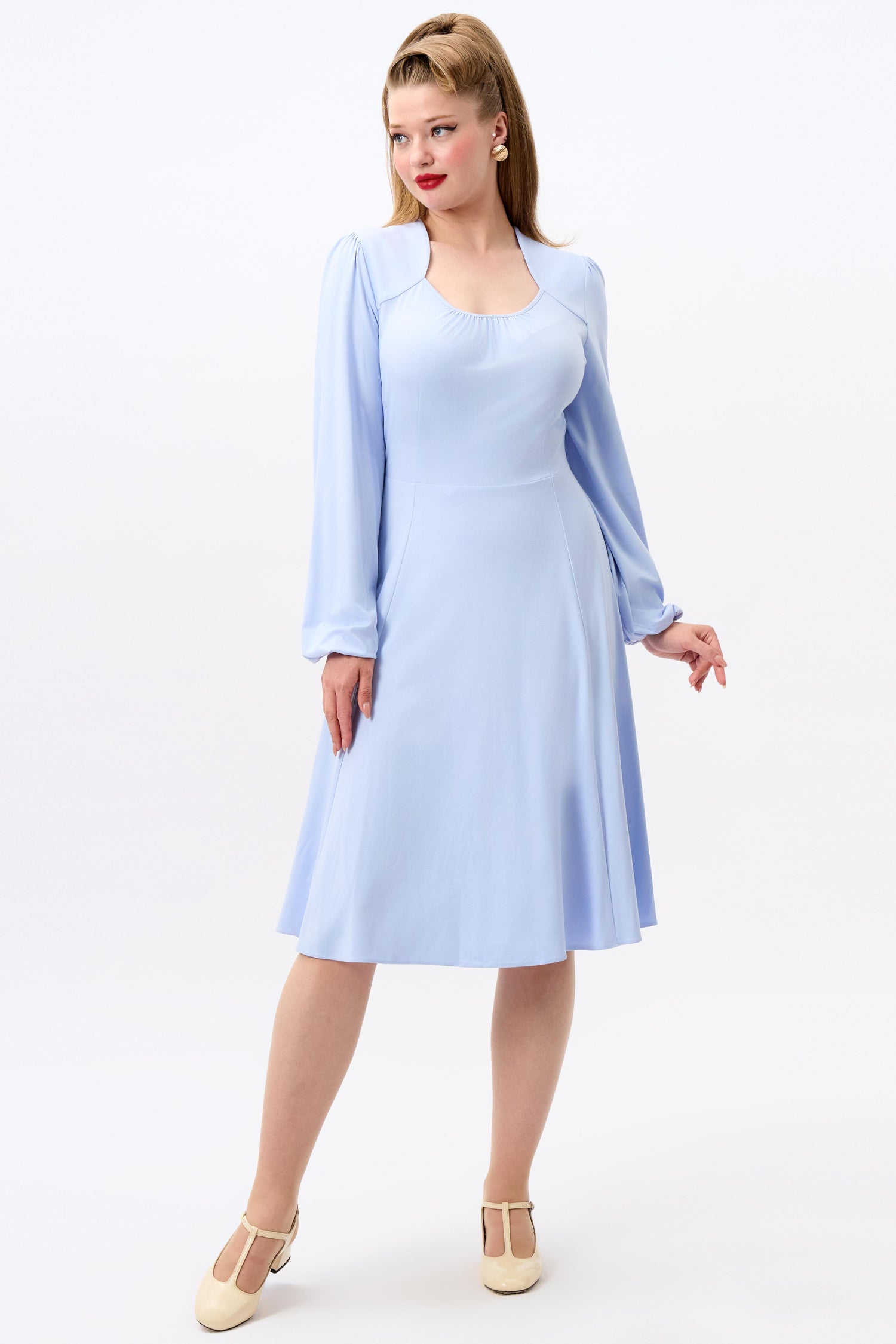 Leslie Blue Balloon Sleeve Jersey Dress Leslie Blue Balloon Sleeve Jersey Dress