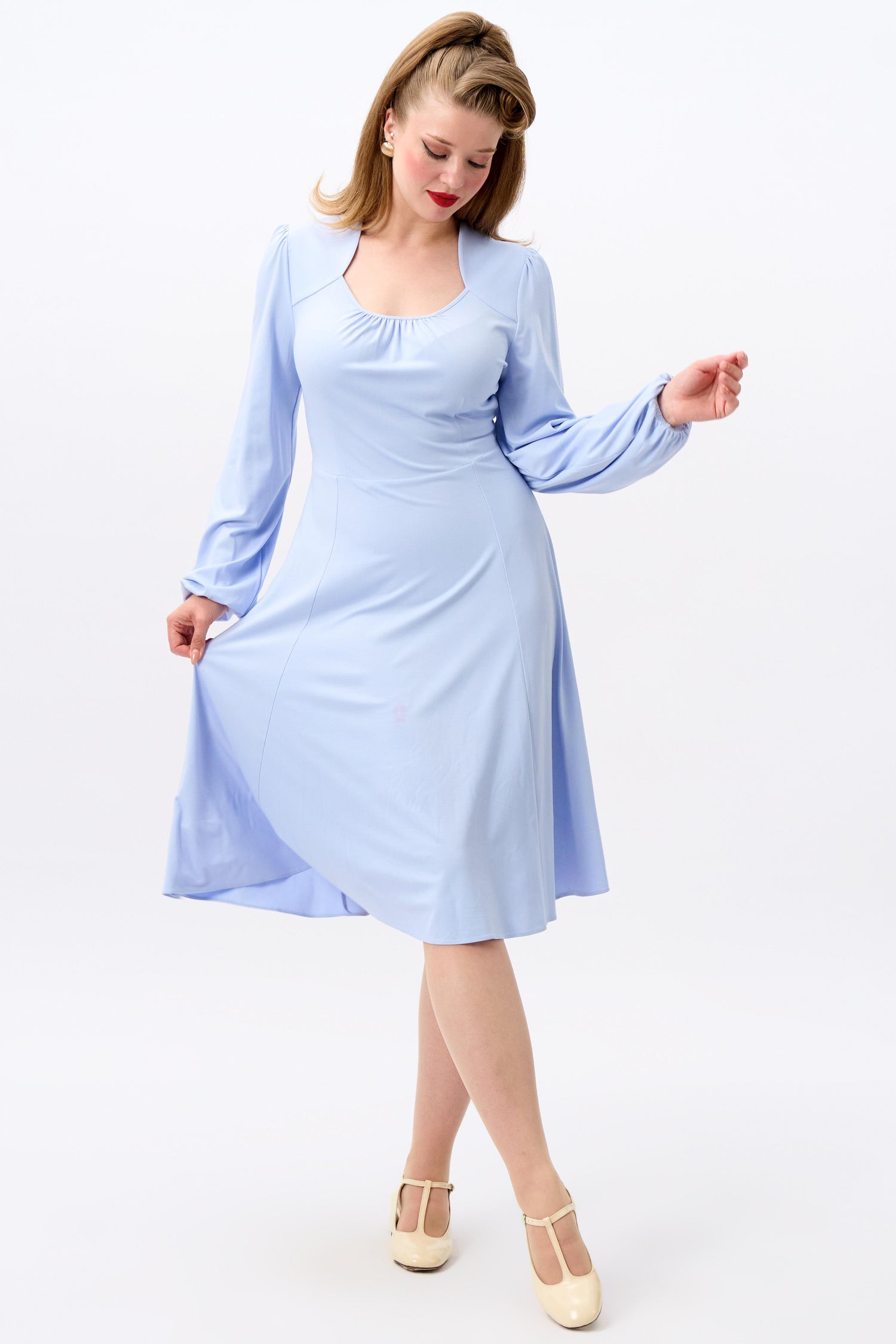 Leslie Blue Balloon Sleeve Jersey Dress