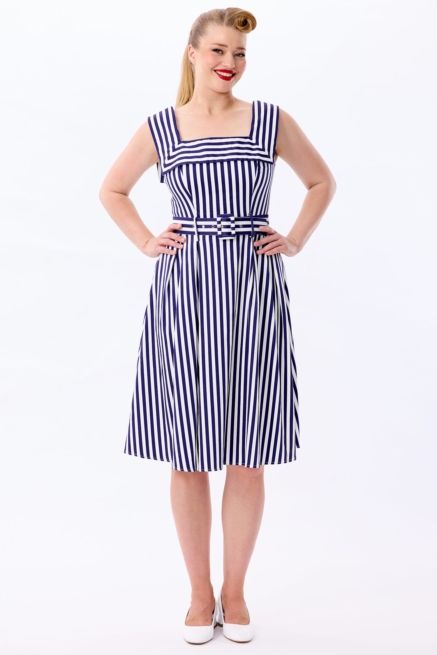 Gemmi Navy Stripe Swing Dress