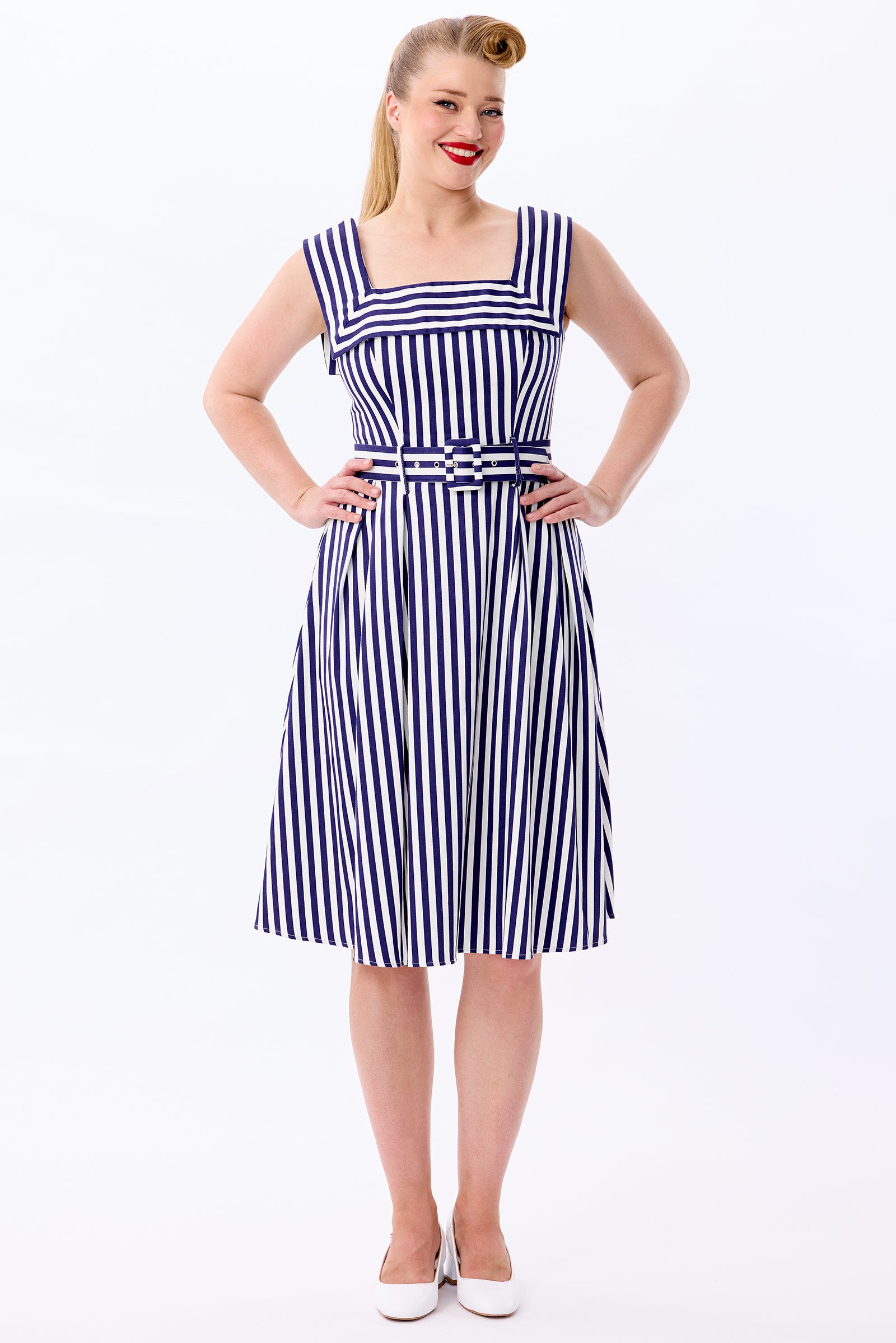 Gemmi Navy Stripe Swing Dress