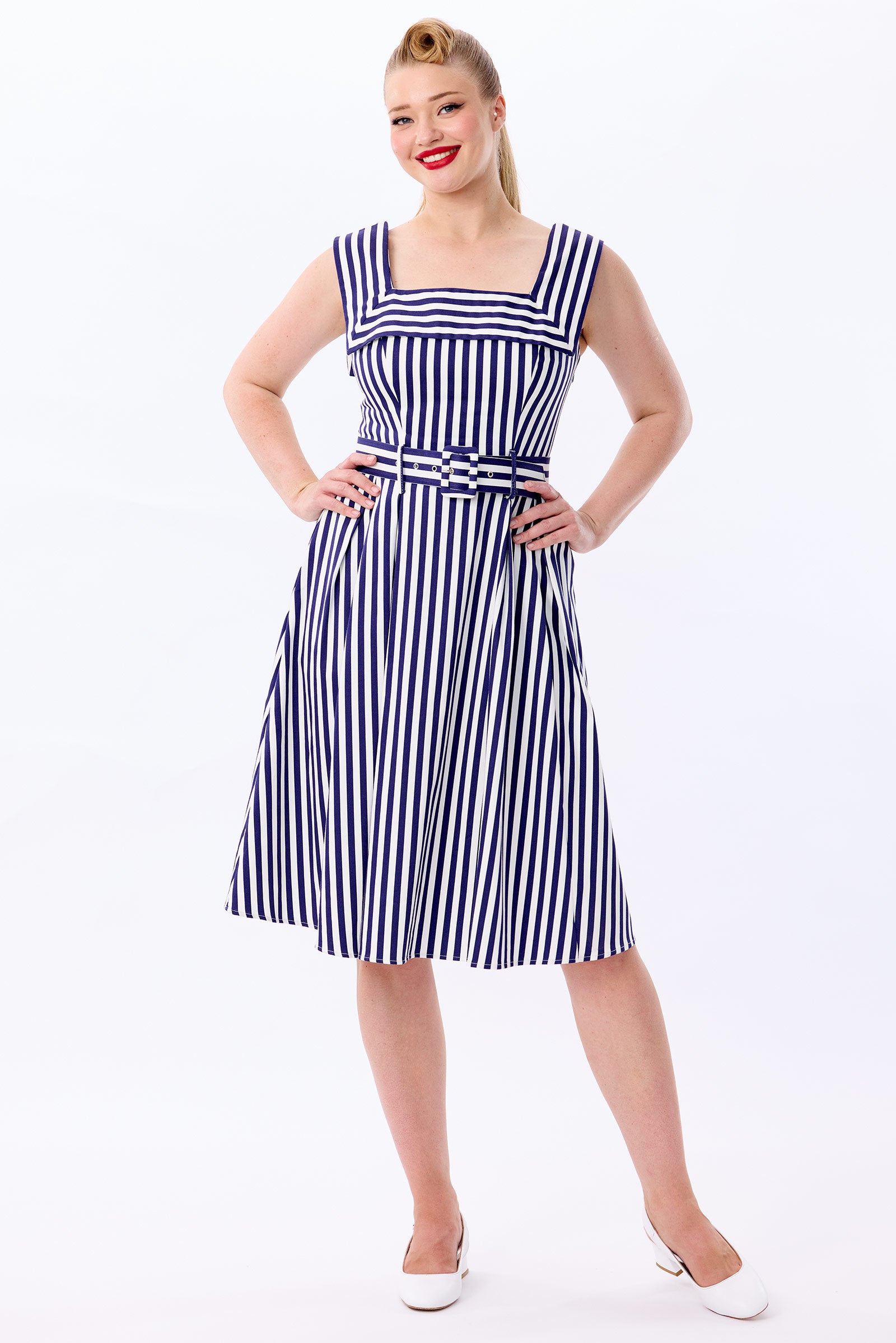 Gemmi Navy Stripe Swing Dress