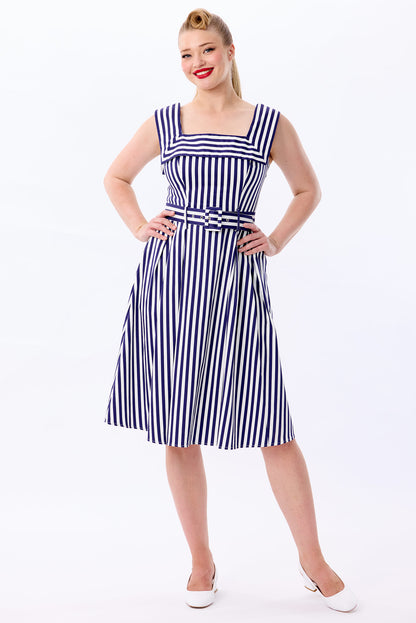 Gemmi Navy Stripe Swing Dress