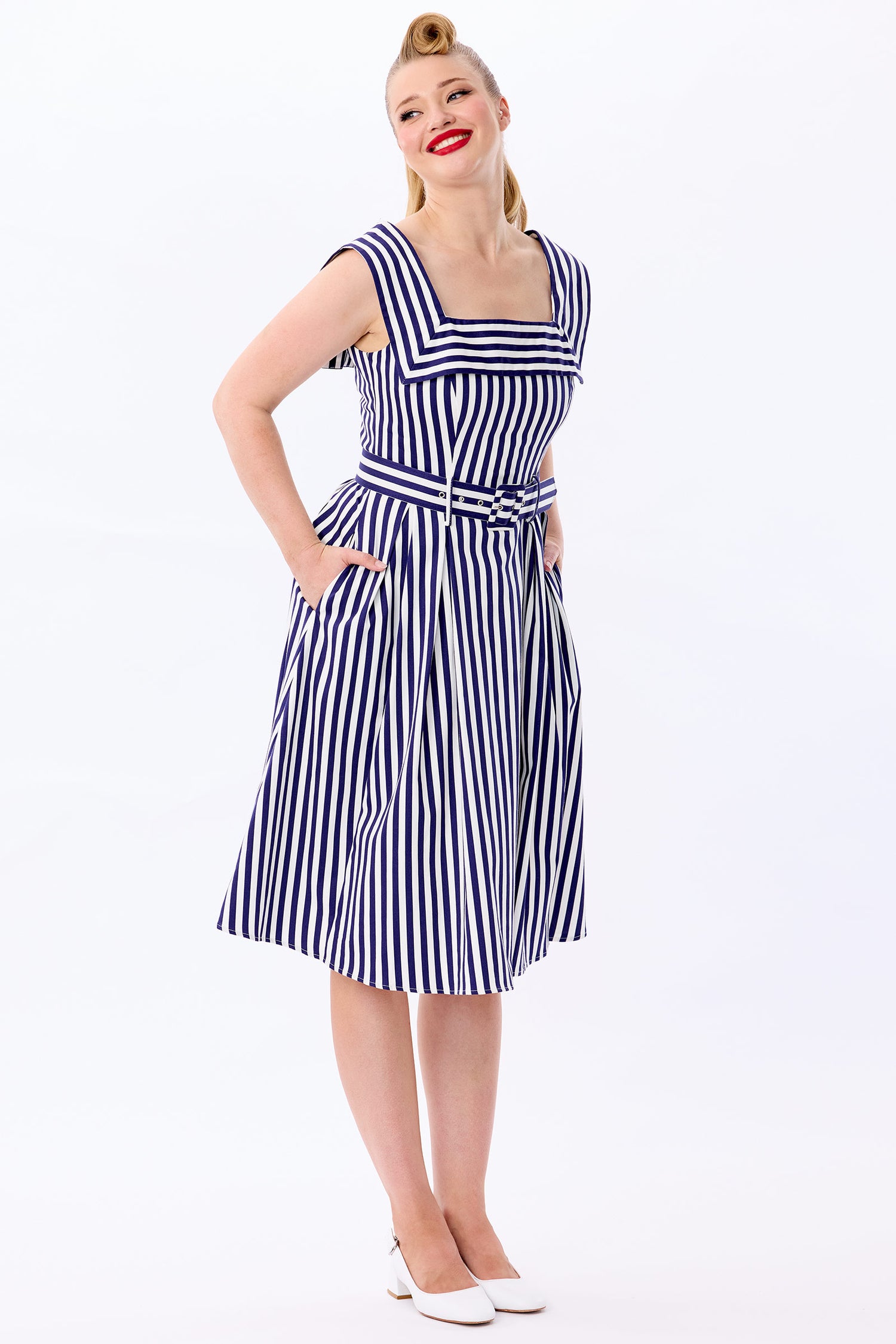 Gemmi Navy Stripe Swing Dress