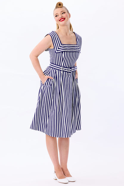 Gemmi Navy Stripe Swing Dress