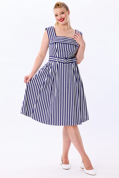 Gemmi Navy Stripe Swing Dress