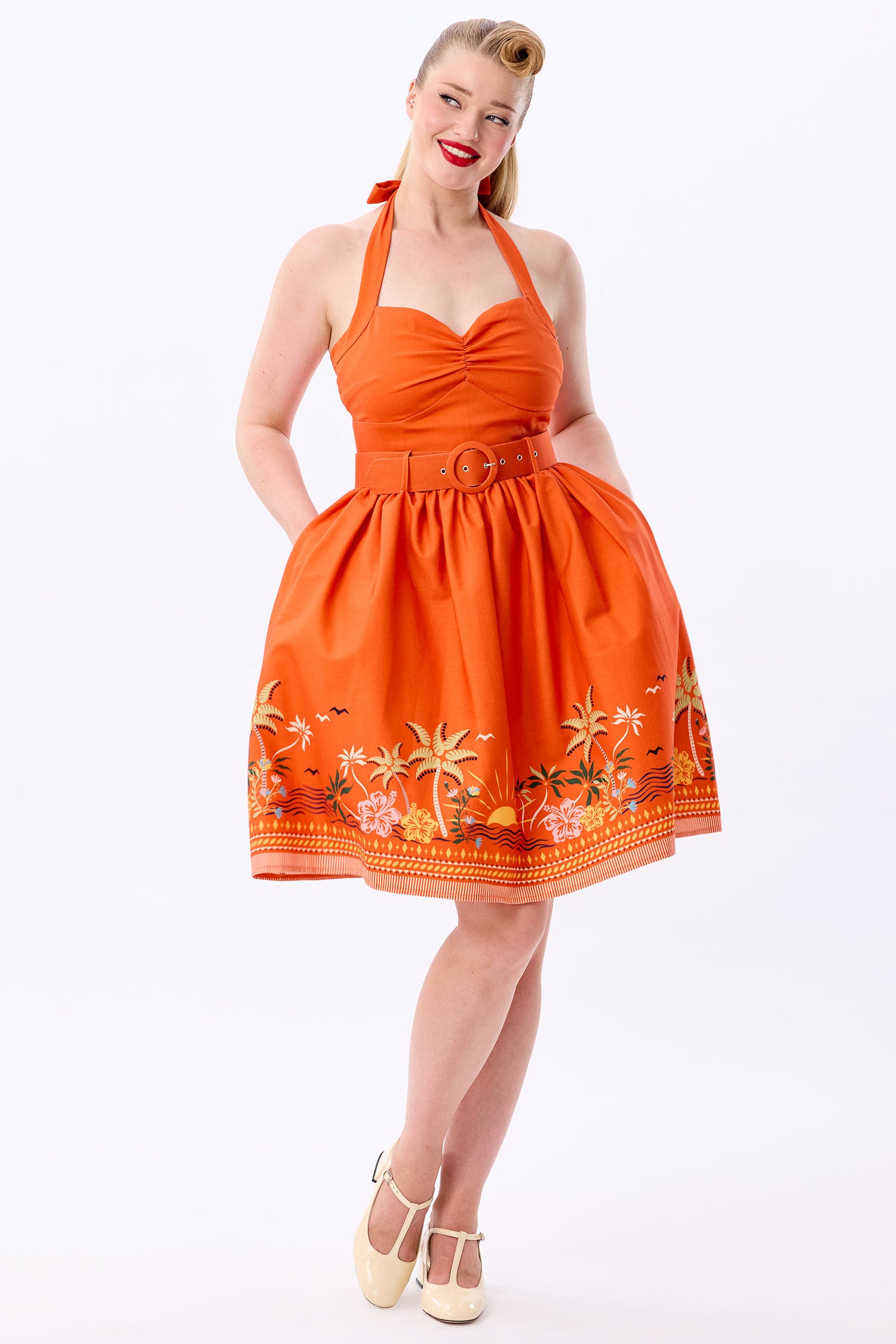 Collectif Kimmy Tropical Sunset Swing Dress for Women, Orange, UK10 Collectif Kimmy Tropical Sunset Swing Dress for Women, Orange, UK10