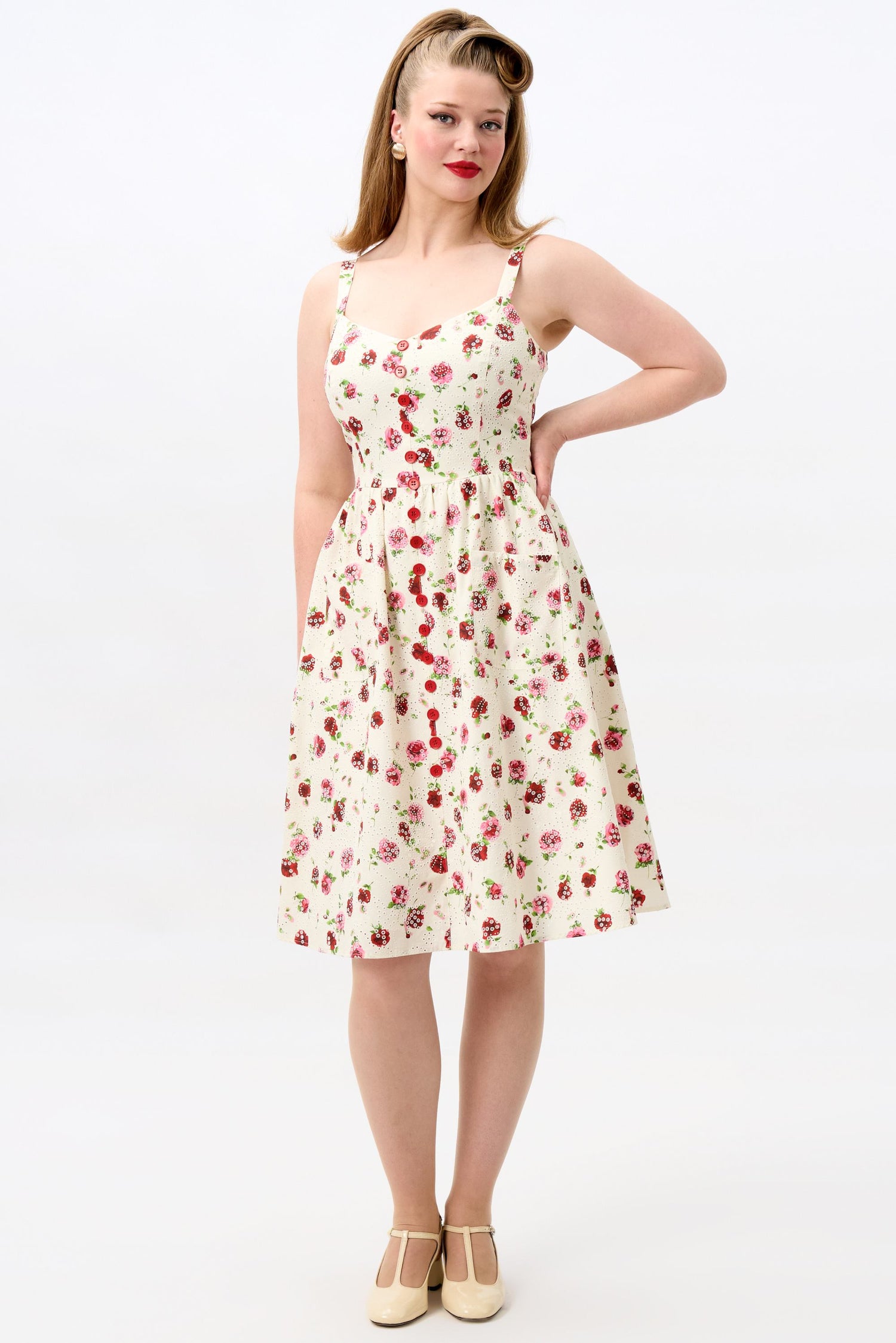 white and red rose dress Kimberly Rose Broderie Swing Dress