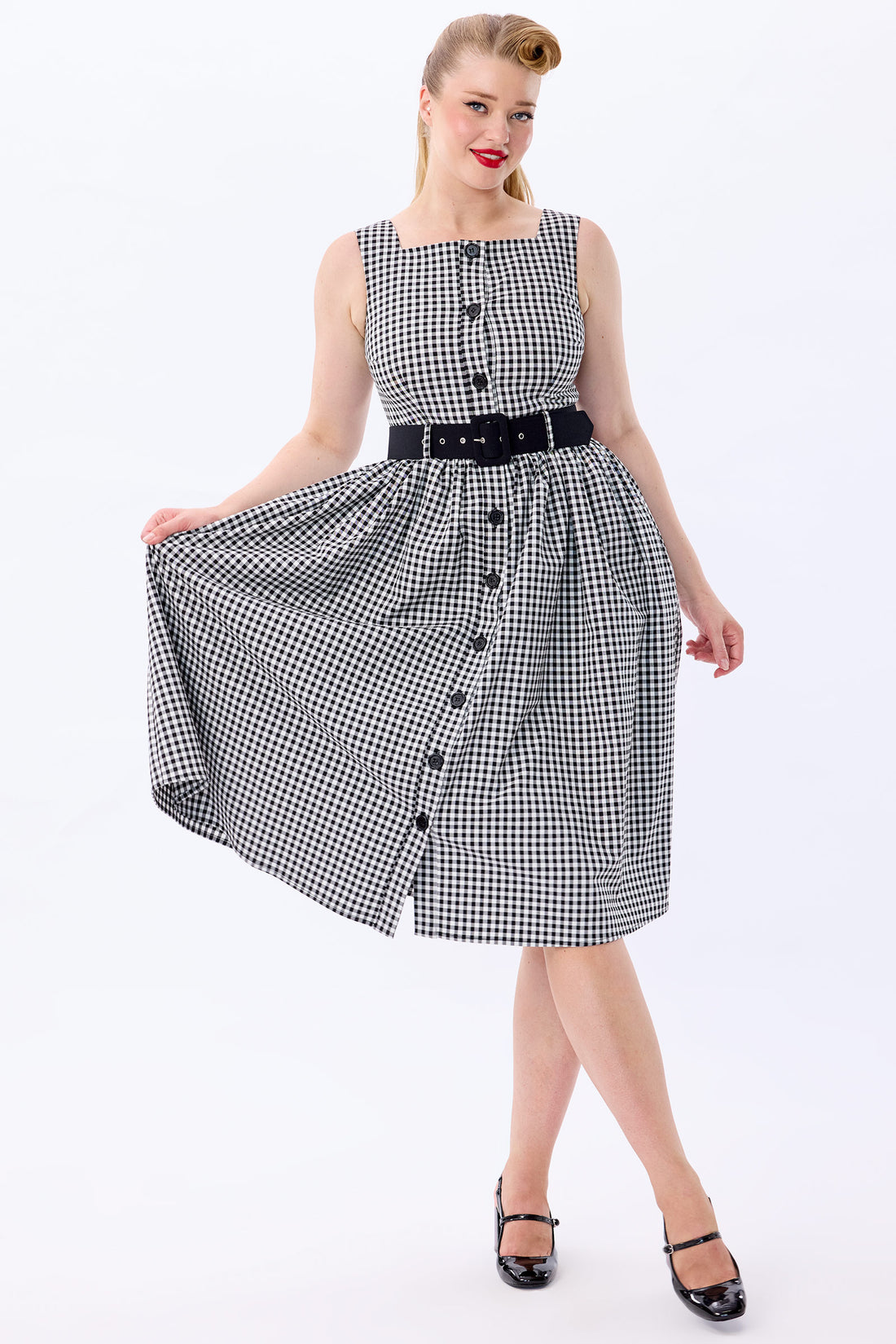 Polly Black Gingham Swing Dress